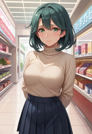 kantai_collection,fubuki_(kancolle),skirt,pleated,turtleneck sweater  - AI generated anime art