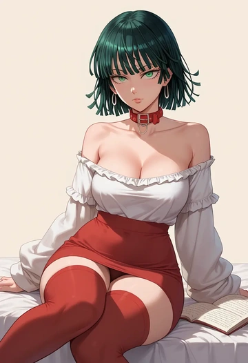 one-punch_man,fubuki_(one-punch_man),collar,oversized,Thigh garters  - AI generated anime art