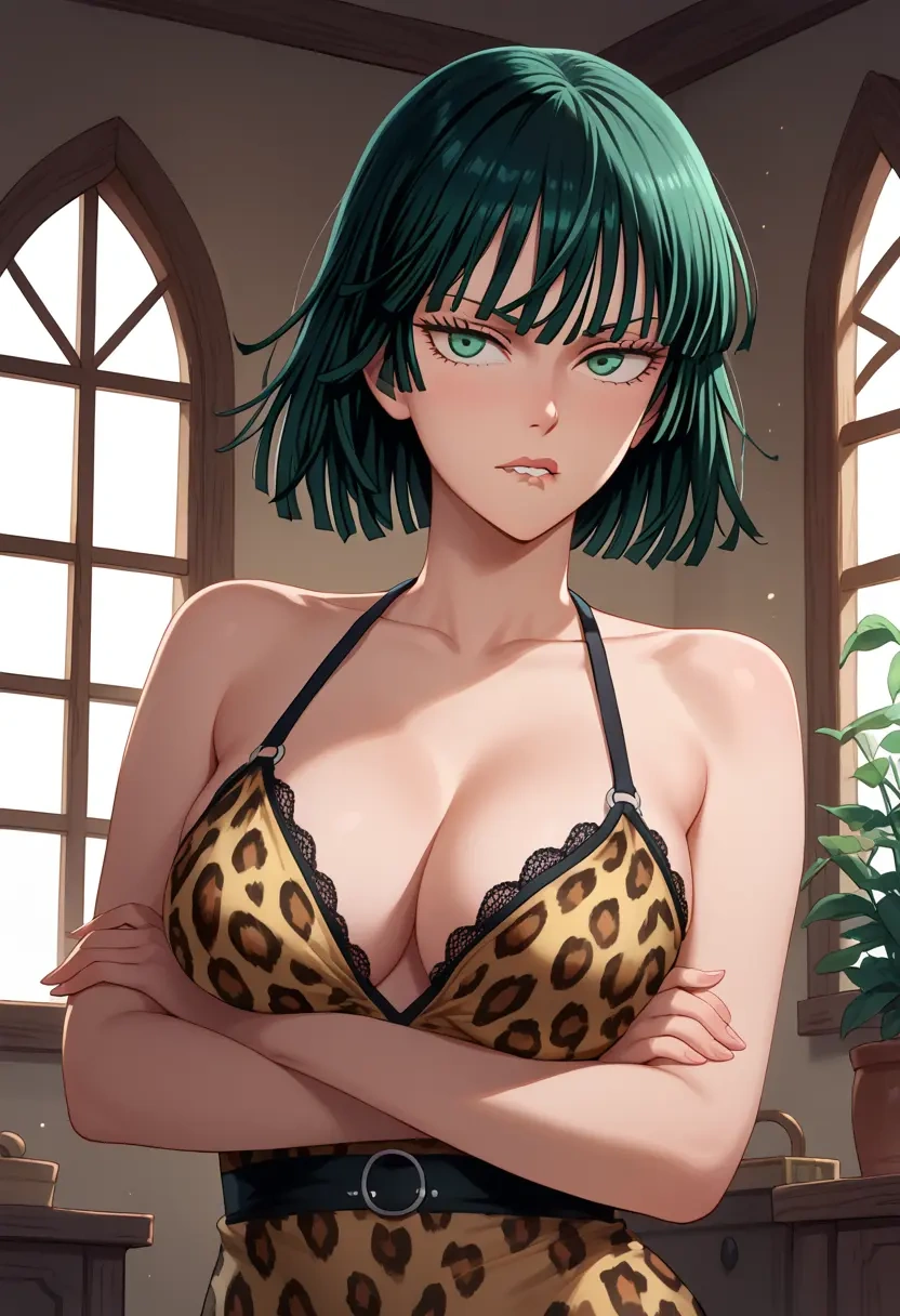 one-punch_man,fubuki_(one-punch_man),leopard print,silk slip dress  - 