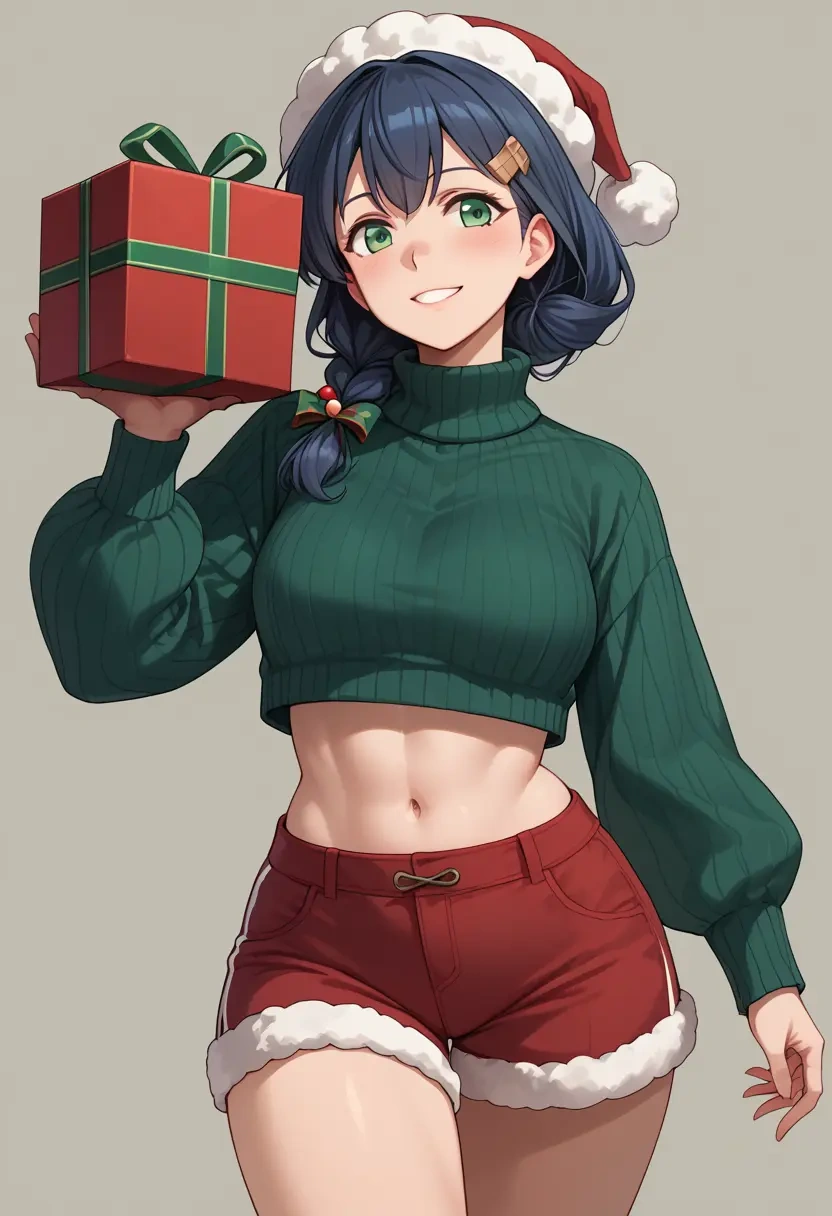 kantai_collection,fubuki_kai_ni_(kancolle),Christmas,red velvet shorts,turtleneck sweater  - 