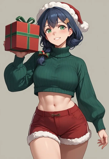 kantai_collection,fubuki_kai_ni_(kancolle),Christmas,red velvet shorts,turtleneck sweater  - AI generated anime art