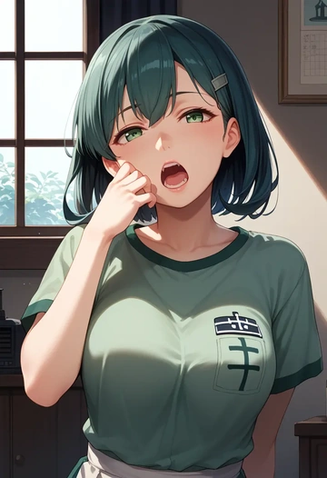 kantai_collection,fubuki_kai_ni_(kancolle),handwritten script shirt,dolphin shorts  - AI generated anime art