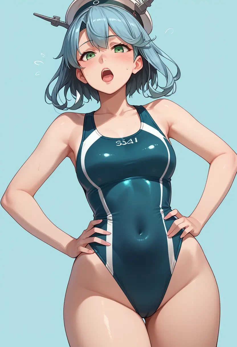 kantai_collection,fubuki_kai_ni_(kancolle),racerback swimsuit,striped trim,name tag patch  - 