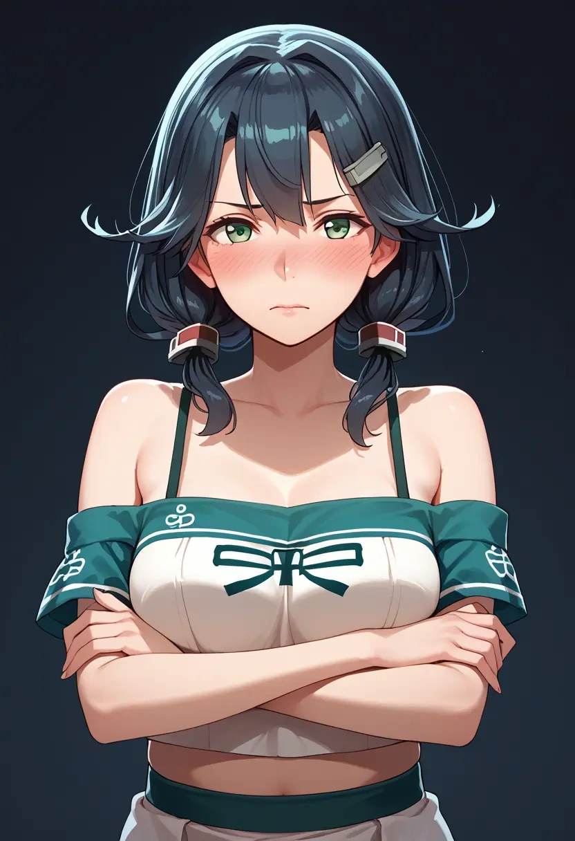 kantai_collection,fubuki_kai_ni_(kancolle),off-shoulder top,dolphin shorts  - 