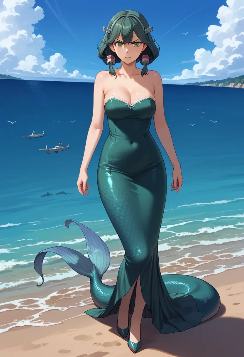 kantai_collection,fubuki_kai_ni_(kancolle),gown,strapless,mermaid silhouette  - 