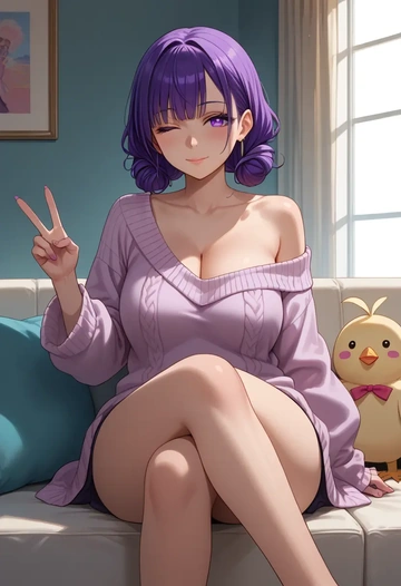 clannad,fujibayashi_kyou,off-shoulder,sweater  - AI generated anime art