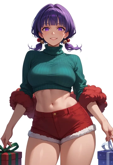 clannad,fujibayashi_kyou,Christmas,red velvet shorts,turtleneck sweater  - AI generated anime art