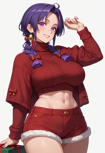 clannad,fujibayashi_kyou,Christmas,red velvet shorts,turtleneck sweater  - AI generated anime art