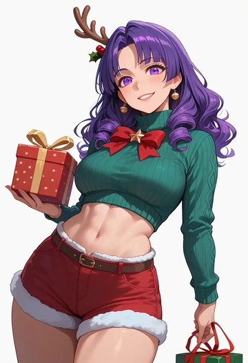 clannad,fujibayashi_kyou,Christmas,red velvet shorts,turtleneck sweater  - AI generated anime art