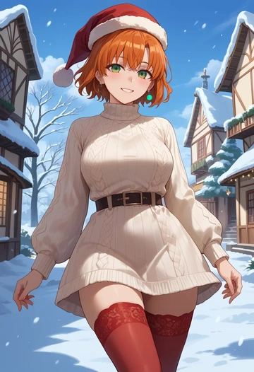 fate_(series),fujimaru_ritsuka_(female),Christmas,sweater dress,stockings  - AI generated anime art