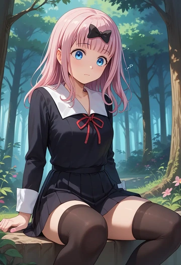 kaguya-sama_wa_kokurasetai_~tensai-tachi_no_renai_zunousen~,fujiwara_chika,jk uniform, stockings  - AI generated anime art