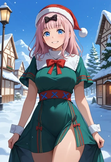 kaguya-sama_wa_kokurasetai_~tensai-tachi_no_renai_zunousen~,fujiwara_chika,Christmas,dress  - AI generated anime art