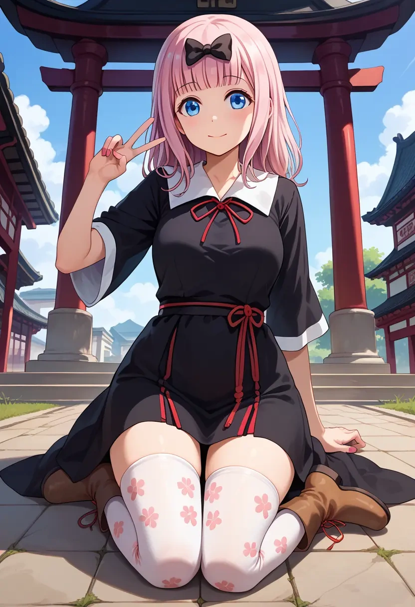 kaguya-sama_wa_kokurasetai_~tensai-tachi_no_renai_zunousen~,fujiwara_chika,shirt dress,belted,stockings  - 