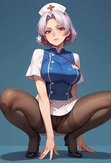 touhou,fujiwara_no_mokou,nurse, pantyhose,mini skirt  - AI generated anime art