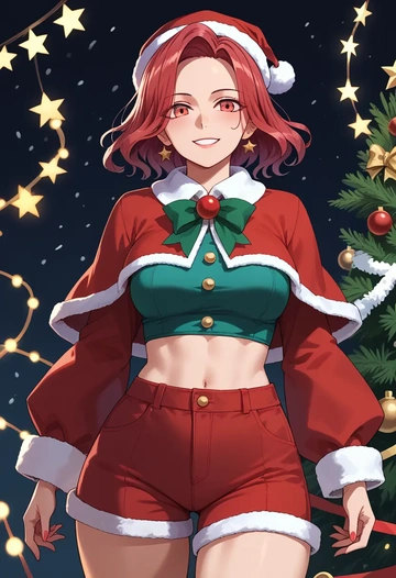 touhou,fujiwara_no_mokou,Christmas,red velvet shorts  - AI generated anime art