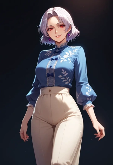 touhou,fujiwara_no_mokou,pants,wide-leg,strappy top  - AI generated anime art