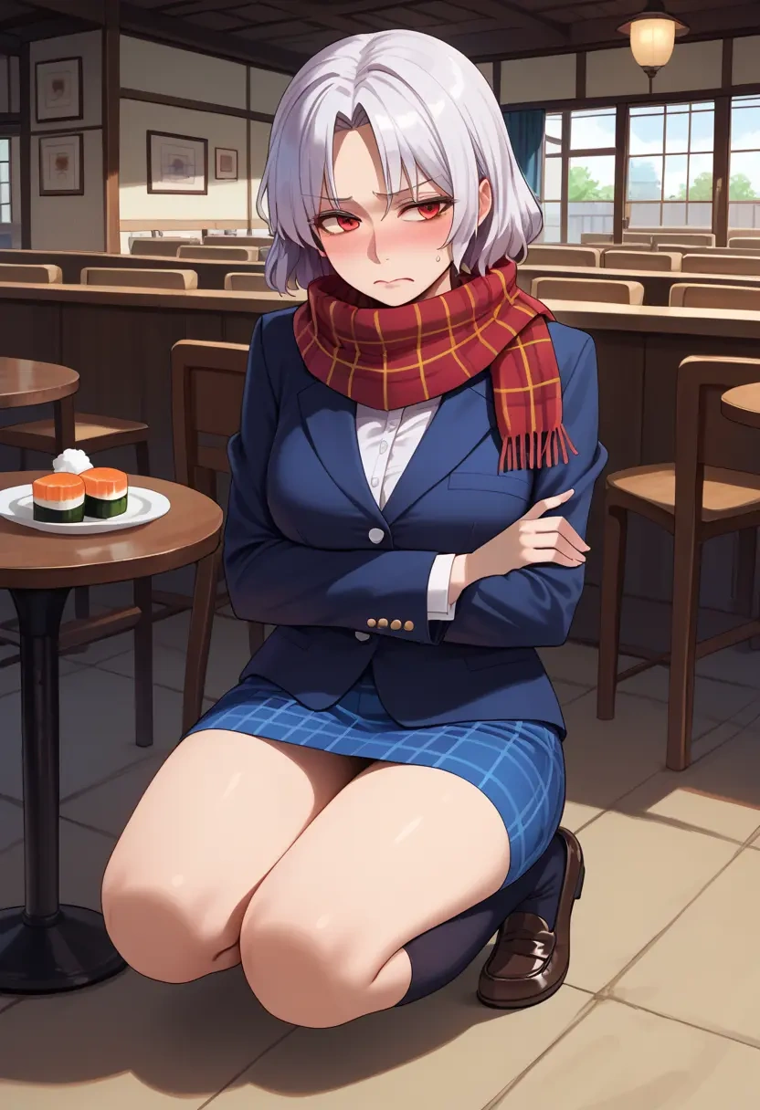 touhou,fujiwara_no_mokou,winter,student uniform,plaid skirt  - 