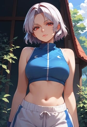 touhou,fujiwara_no_mokou,sports crop,high-waisted shorts  - AI generated anime art