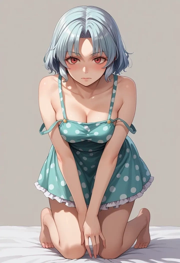 touhou,fujiwara_no_mokou,silk slip dress,polka dots  - AI generated anime art