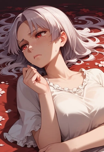 touhou,fujiwara_no_mokou,graphic tee,dolphin shorts  - AI generated anime art