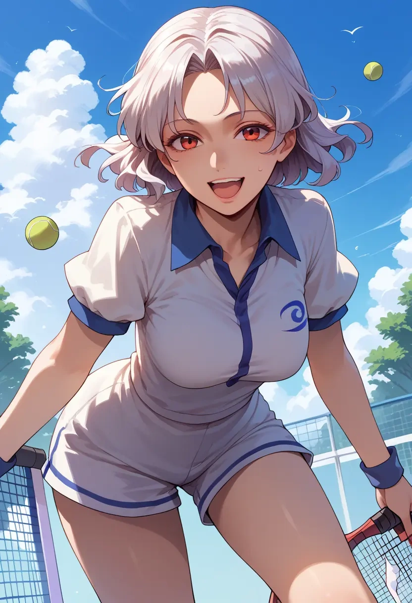 touhou,fujiwara_no_mokou,tennis polo,skort  - 