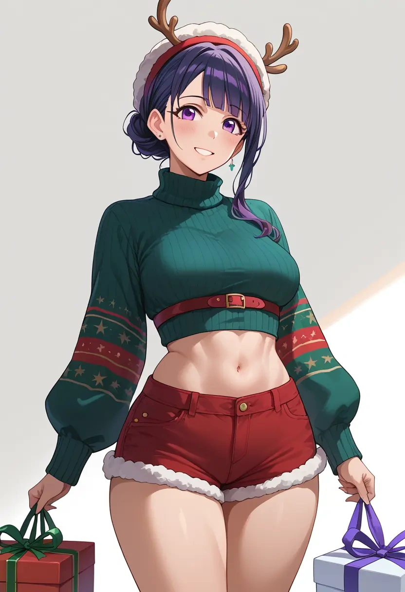 idolmaster,fukumaru_koito,Christmas,red velvet shorts,turtleneck sweater  - 