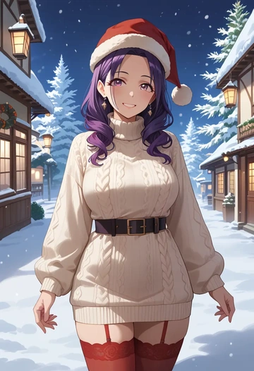 idolmaster,fukumaru_koito,Christmas,sweater dress,stockings  - AI generated anime art