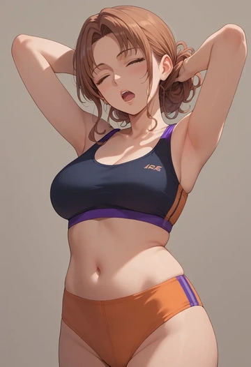 maria-sama_ga_miteru,fukuzawa_yumi,sports bra,wide-leg joggers  - AI generated anime art