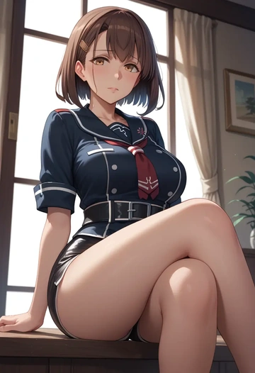 kantai_collection,fumizuki_(kancolle),leather,shorts  - AI generated anime art