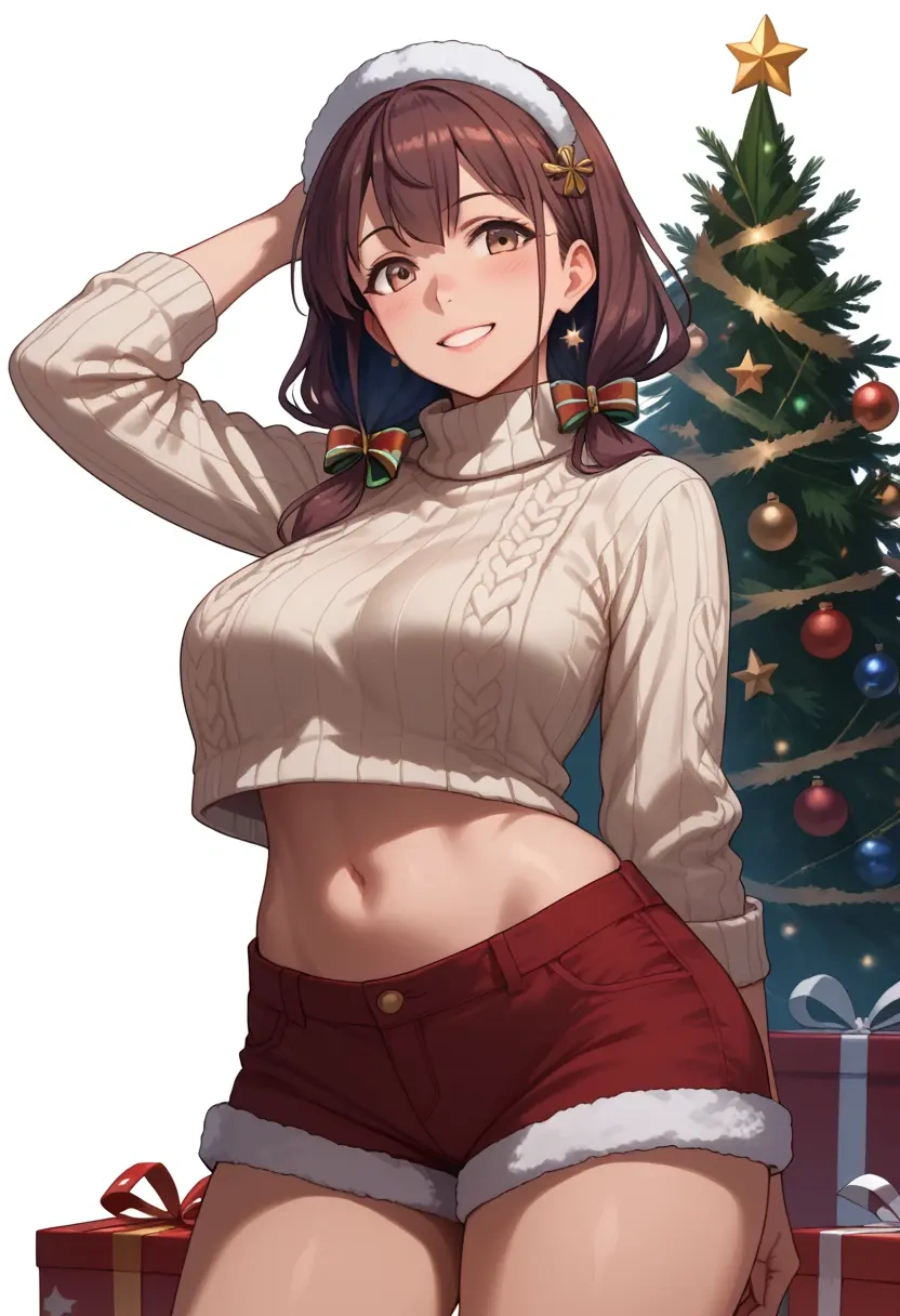 kantai_collection,fumizuki_(kancolle),Christmas,red velvet shorts,turtleneck sweater  - 