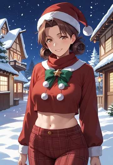 kantai_collection,fumizuki_(kancolle),Christmas,plaid trousers  - AI generated anime art