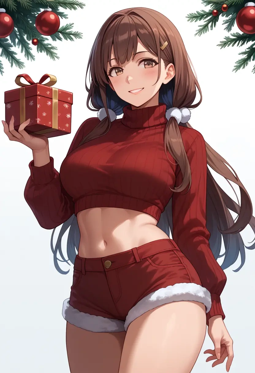 kantai_collection,fumizuki_(kancolle),Christmas,red velvet shorts,turtleneck sweater  - 