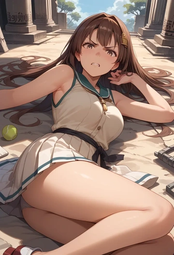 kantai_collection,fumizuki_(kancolle),tennis dress,visor,trainers  - AI generated anime art