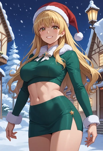 yuru_yuri,funami_yui,Christmas,dress  - AI generated anime art