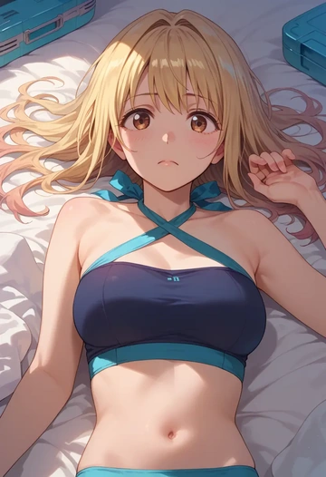 yuru_yuri,funami_yui,halter top,track pants  - AI generated anime art