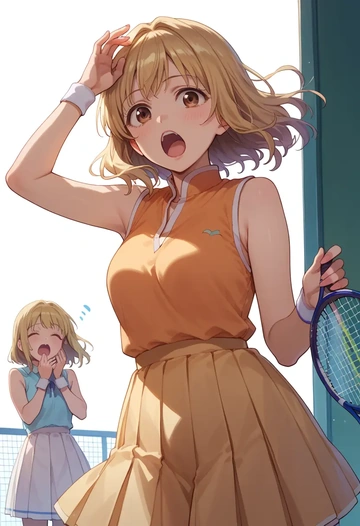 yuru_yuri,funami_yui,tennis dress,visor,trainers  - AI generated anime art