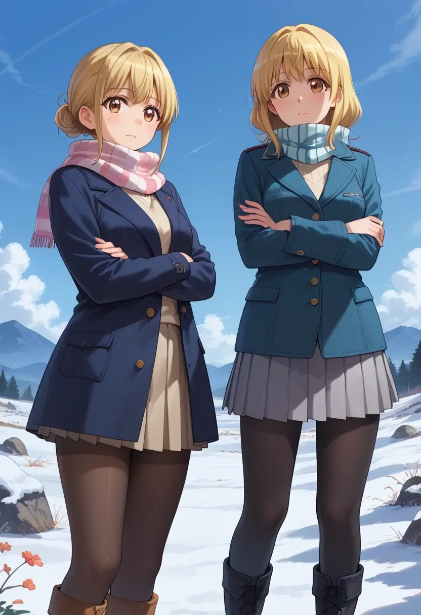 yuru_yuri,funami_yui,winter,student uniform,puffer coat  - 