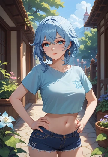 genshin_impact,furina_(genshin_impact),denim shorts  - AI generated anime art