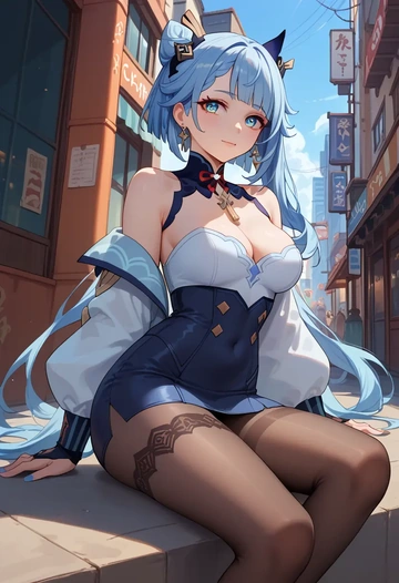 genshin_impact,furina_(genshin_impact),shorts, pantyhose  - AI generated anime art