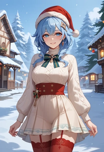 genshin_impact,furina_(genshin_impact),Christmas,sweater dress,stockings  - AI generated anime art