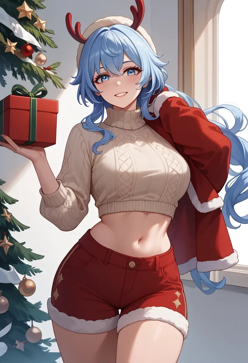 genshin_impact,furina_(genshin_impact),Christmas,red velvet shorts,turtleneck sweater  - 