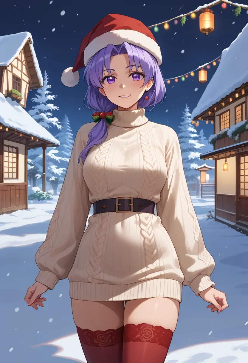 higurashi_no_naku_koro_ni,furude_rika,Christmas,sweater dress,stockings  - 