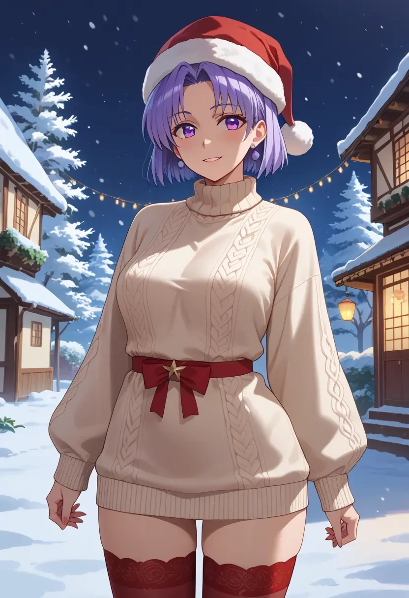 higurashi_no_naku_koro_ni,furude_rika,Christmas,sweater dress,stockings  - 