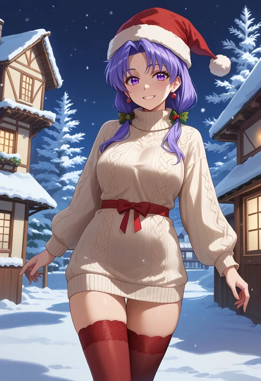 higurashi_no_naku_koro_ni,furude_rika,Christmas,sweater dress,stockings  - 