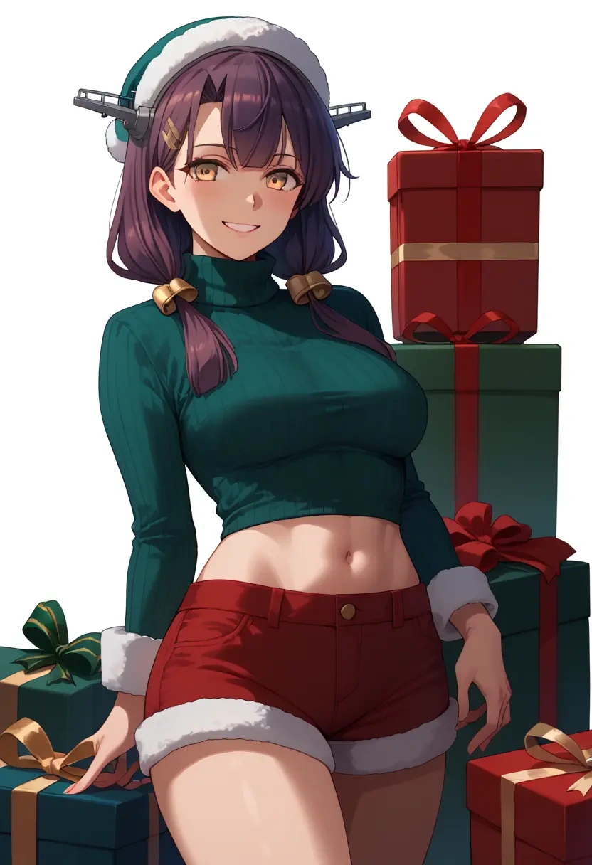 kantai_collection,furutaka_(kancolle),Christmas,red velvet shorts,turtleneck sweater  - 