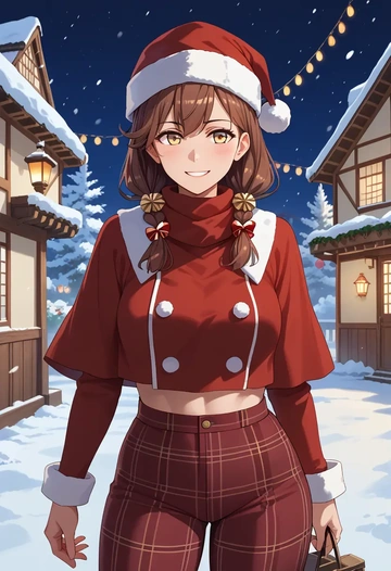 kantai_collection,furutaka_(kancolle),Christmas,plaid trousers  - AI generated anime art