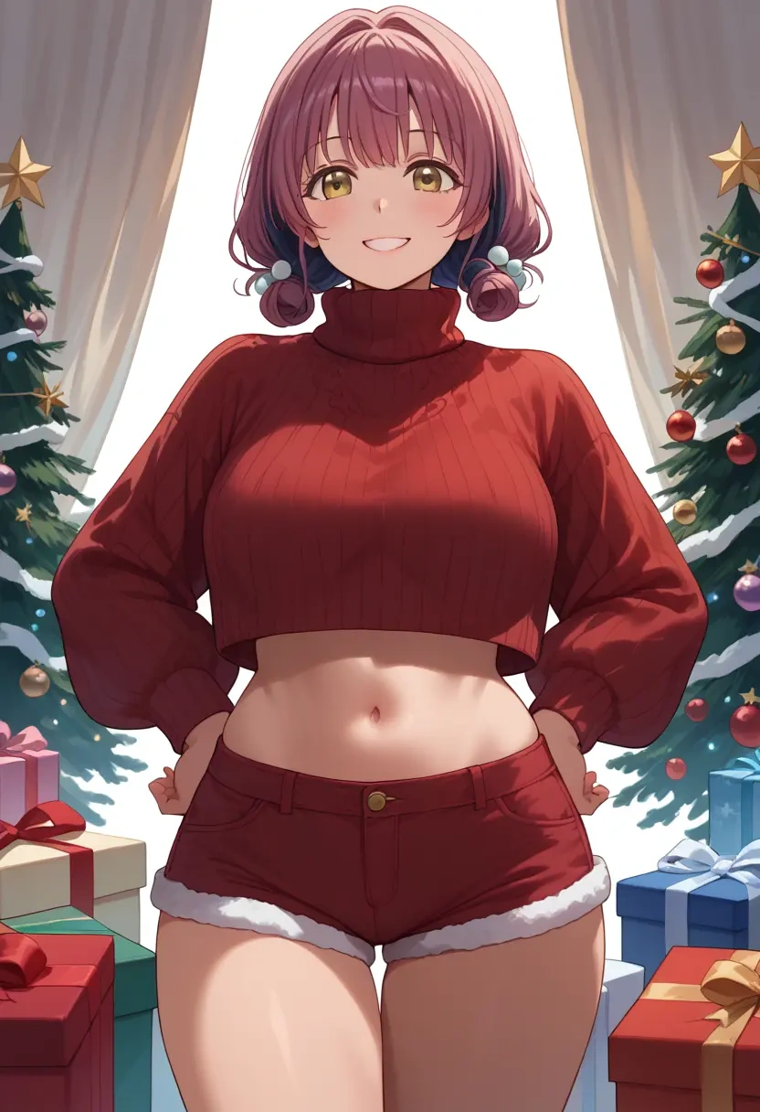 yuru_yuri,furutani_himawari,Christmas,red velvet shorts,turtleneck sweater  - 