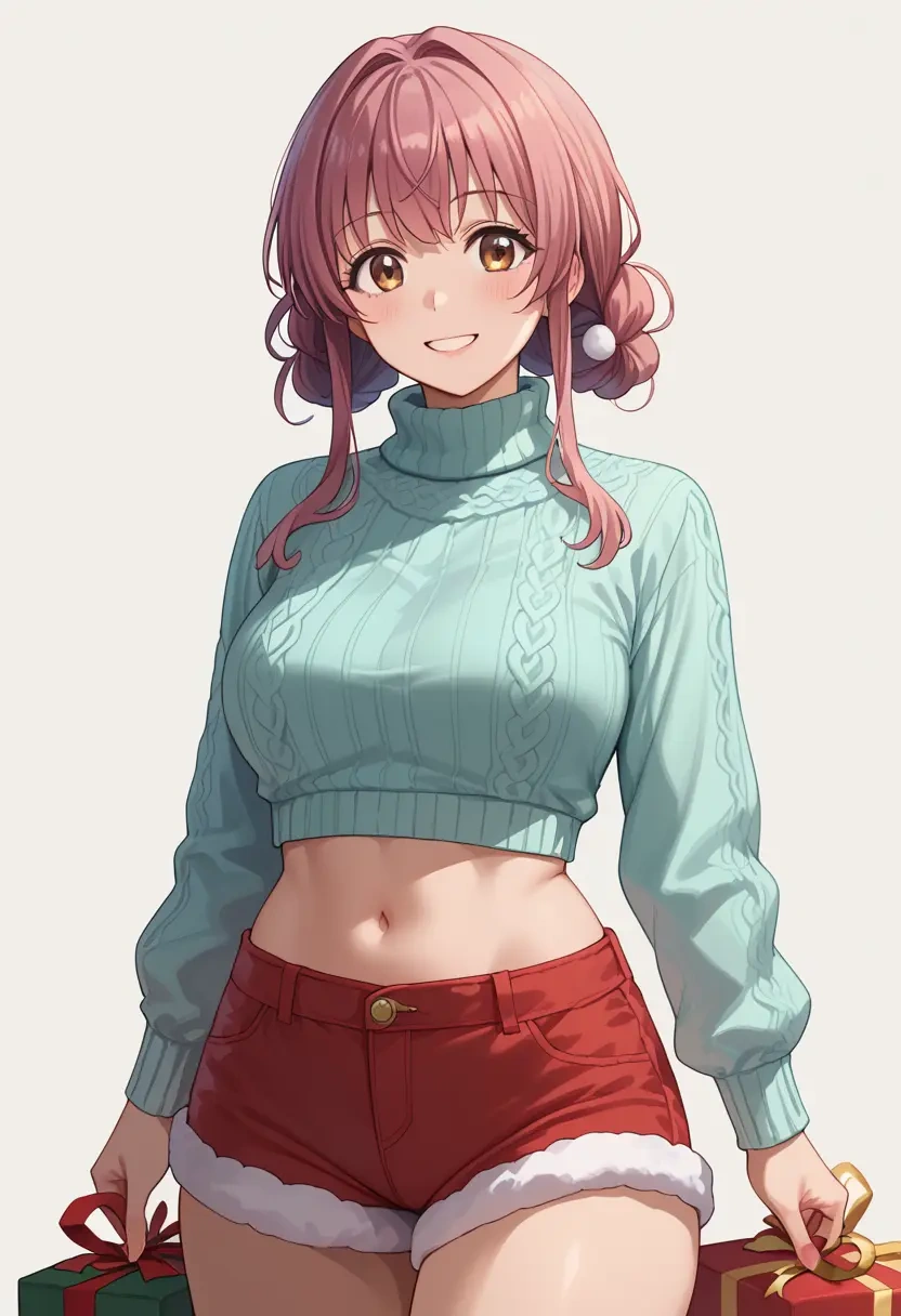 yuru_yuri,furutani_himawari,Christmas,red velvet shorts,turtleneck sweater  - 