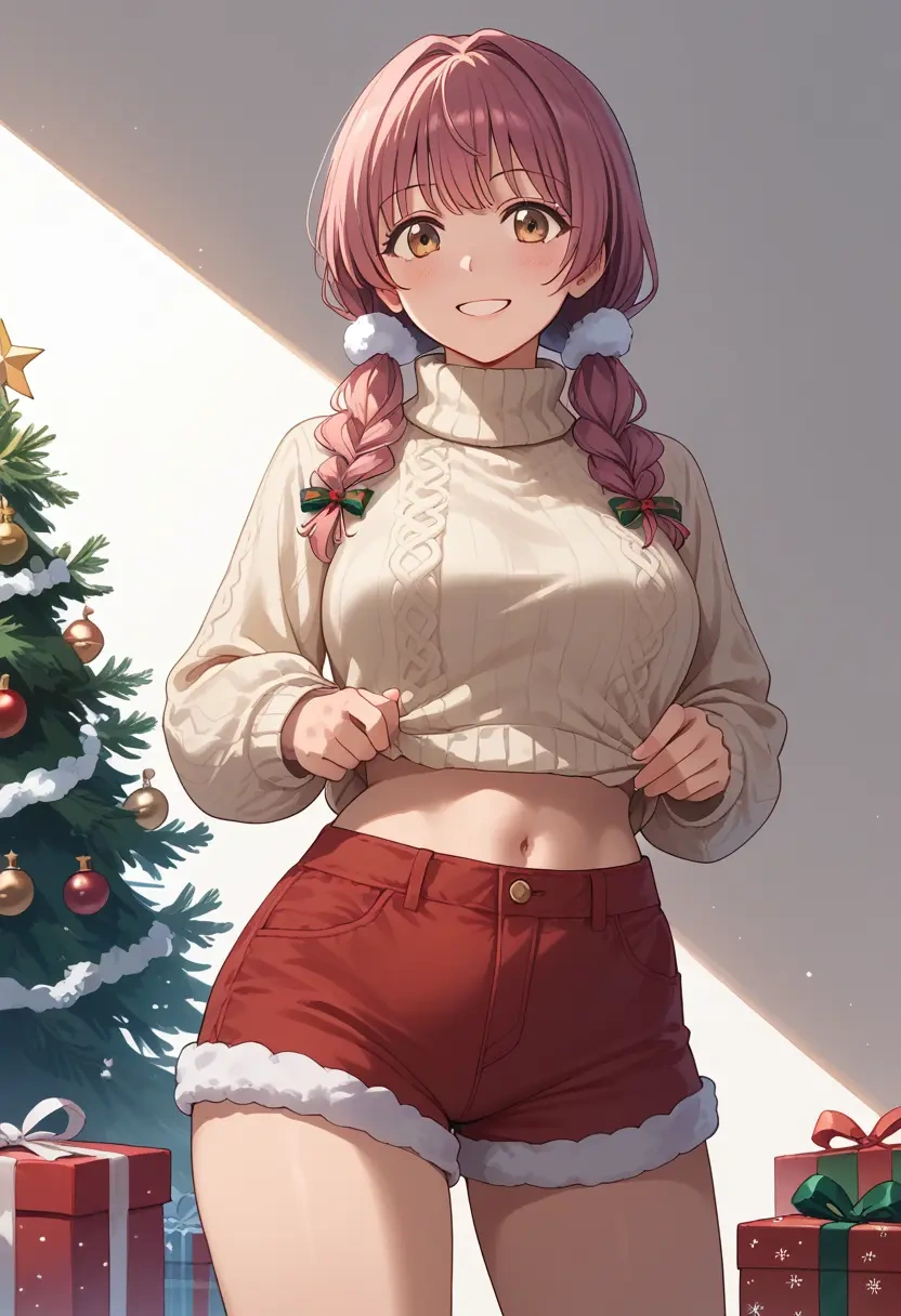 yuru_yuri,furutani_himawari,Christmas,red velvet shorts,turtleneck sweater  - 