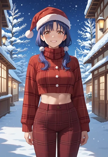 yuru_yuri,furutani_himawari,Christmas,plaid trousers  - AI generated anime art